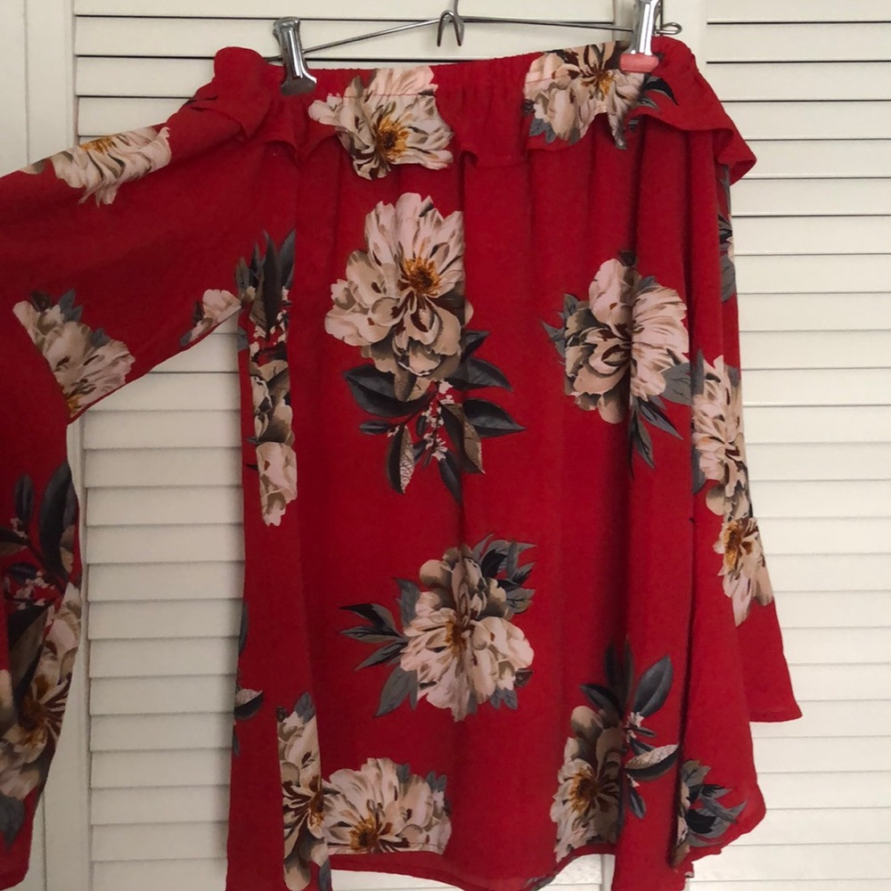 Red flower shirt beachy
